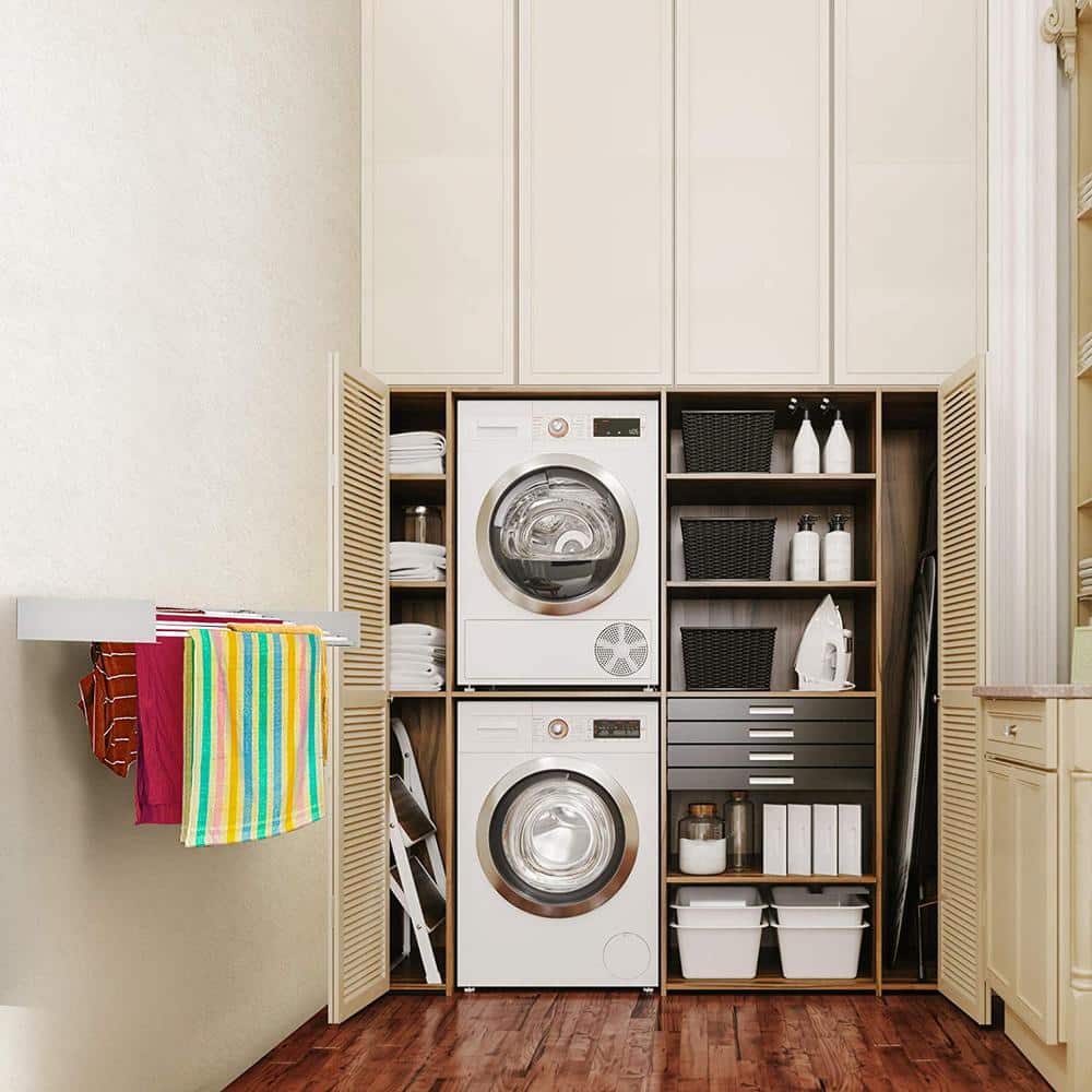 White Wall-Mount Retractable 6-Tier Laundry Drying Rack