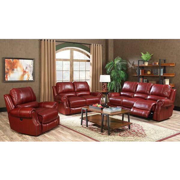 Cambridge Rustic 3-Piece Wine Sofa, Loveseat and Recliner Living Room Set
