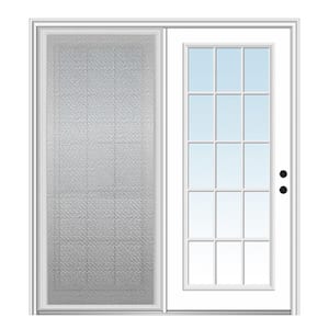 64 in. x 80 in. Full Lite Primed Steel Stationary Patio Glass Door Panel with Screen