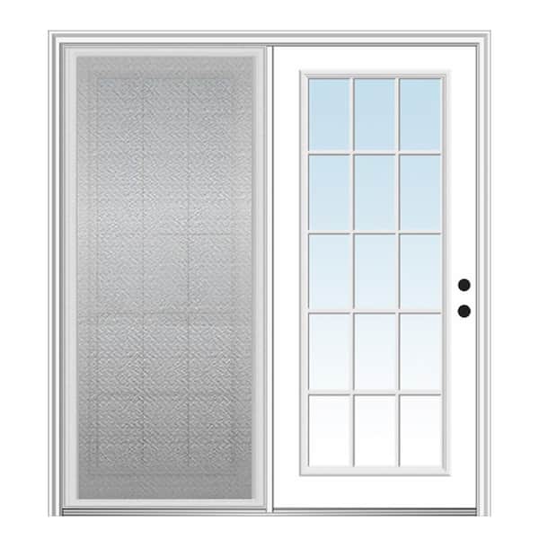 MMI DOOR 68 in. x 80 in. Primed Left-Hand/Inswing Fiberglass 15 Lite Clear Glass Center-Hinged Patio Door with Sliding Screen