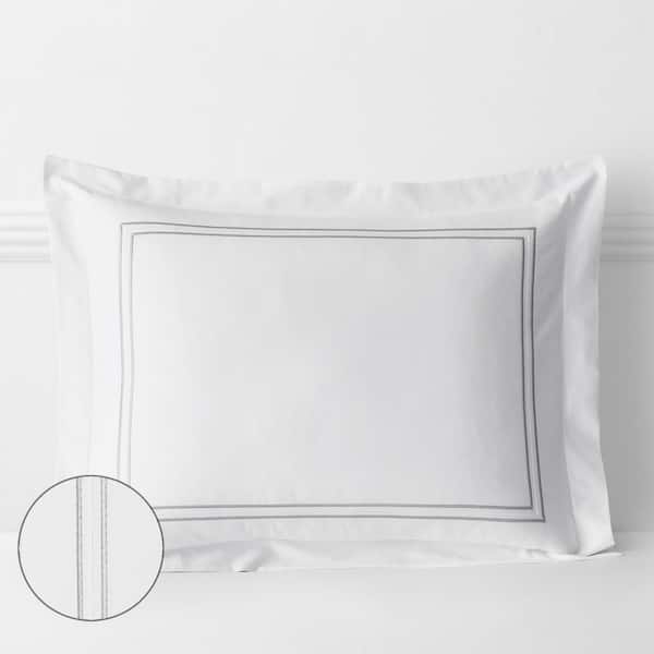The Company Store Dorset Stripe Legends Hotel Gray Embroidered 600-Thread Count Egyptian Cotton Sateen King Sham