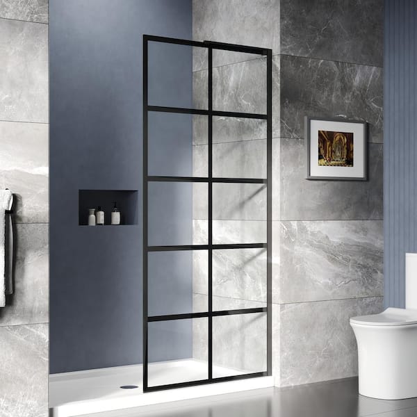 36 in. W x 78 in. H Fixed Single Panel Semi-Frameless Shower Door in Matte Black with 3/8 in. (10mm) Clear Glass