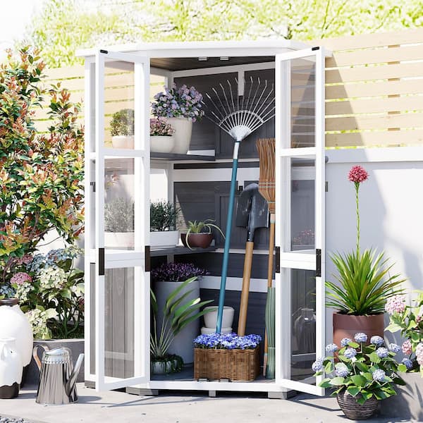3.1 ft. W x 1.1 ft. D Outdoor Wood Storage Shed with Waterproof-Roof, Lockable Door, Gray (3.41 sq. ft. )