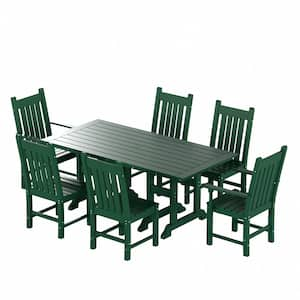 Hayes 7-Piece HDPE Plastic Outdoor Patio Rectangle Table Dining Set with Arm and Side Chairs in Dark Green