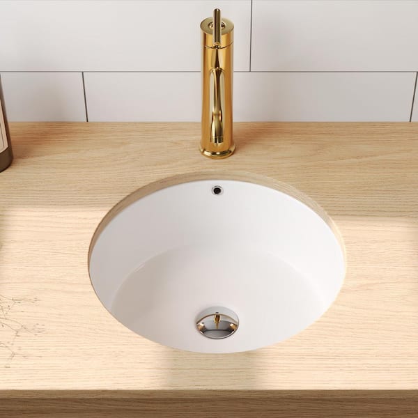 16 in. Glazed Ceramic Round Undermount Bathroom Sink in White with Overflow Drain