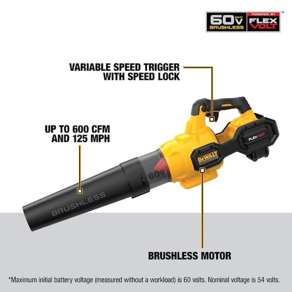 FLEXVOLT 60V MAX 125 MPH 600 CFM Brushless Cordless Battery Powered Blower Kit with (1) FLEXVOLT 3 Ah Battery & Charger