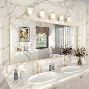 72 in. W x 32 in. H Rectangular Aluminum Alloy Framed and Tempered Glass Wall Bathroom Vanity Mirror in Brushed Gold