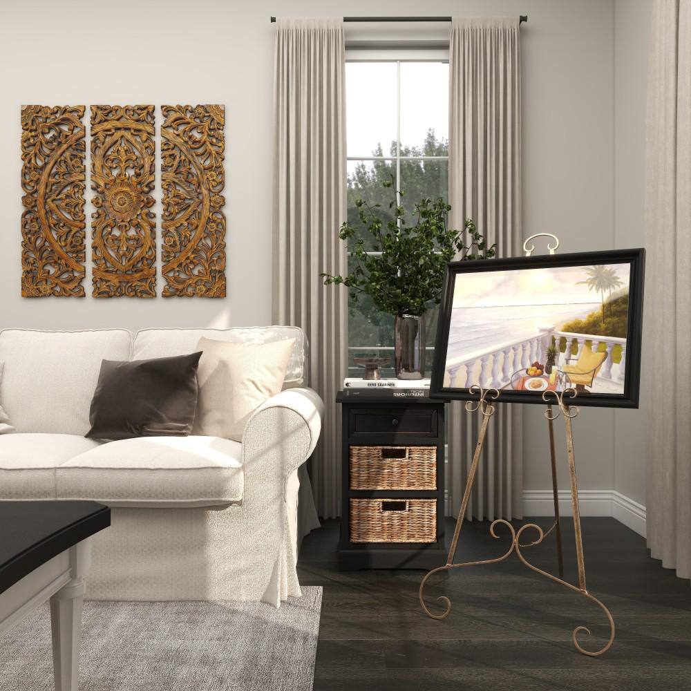 Gold Metal Scroll Adjustable Floor Easel with Chain Support