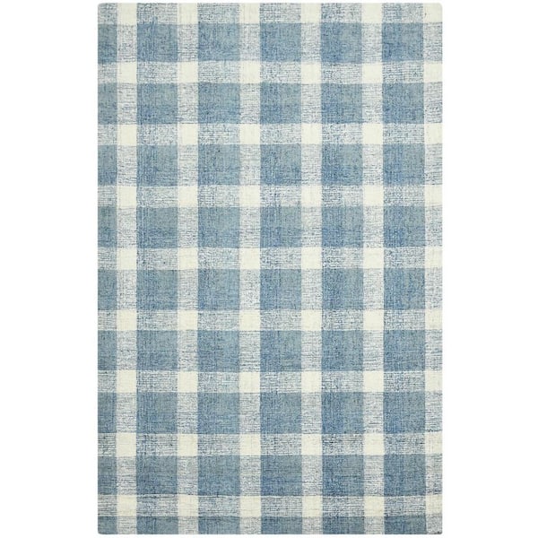 4 ft. x 6 ft. Blue And Ivory Wool Plaid Hand Tufted Area Rug