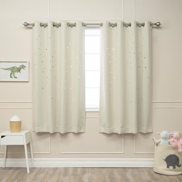 Best Home Fashion Ivory Geometric Grommet Blackout Curtain - 52 in. W x 63 in. L (Set of 2)