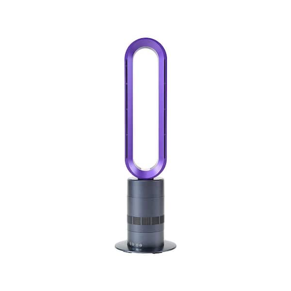 Amucolo 32 in. 10-Speed Space Heater Bladeless Tower Fan, Heater and Fan Combo Tower Fan in Purple with Remote Control