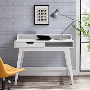 44 in. Rectangle Solid White Wood Contemporary 1-Drawer Hutch Computer Desk