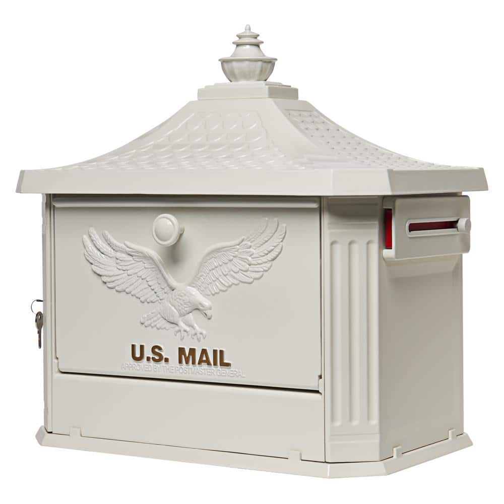 Large White Cast Aluminum Locking Pedestal Mailbox