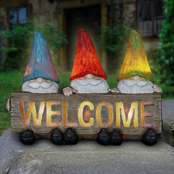 Exhart Solar Welcome Sign Gnome Garden Statue 18139 Rs The Home Depot