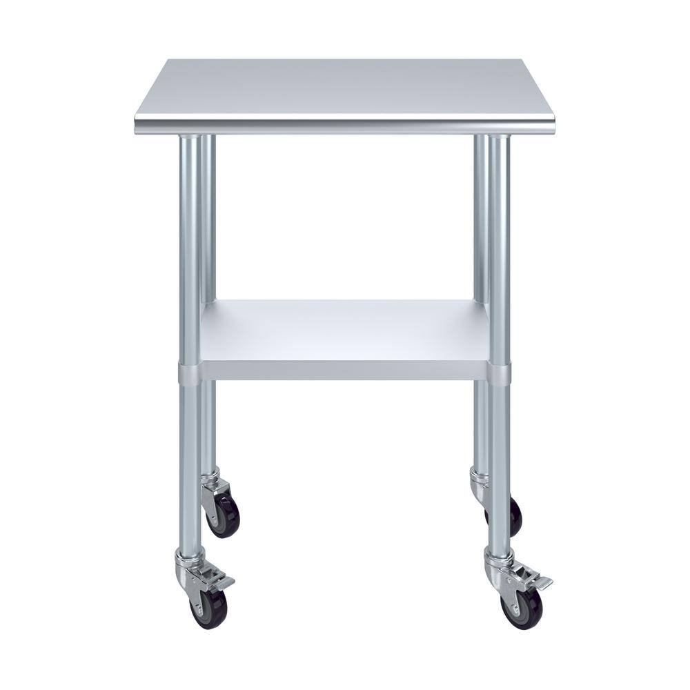 30" Silver Stainless Steel Mobile Prep Table with Open Base