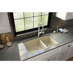 Undermount Quartz Composite 32 in. 60/40 Double Bowl Kitchen Sink in Bisque
