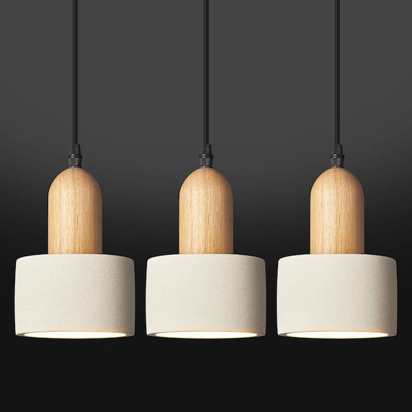 Modern Cement 3 light Pendant Lights White Chandelier Wooden Ceiling Lights for Bedroom Living Room Kitchen Island bar