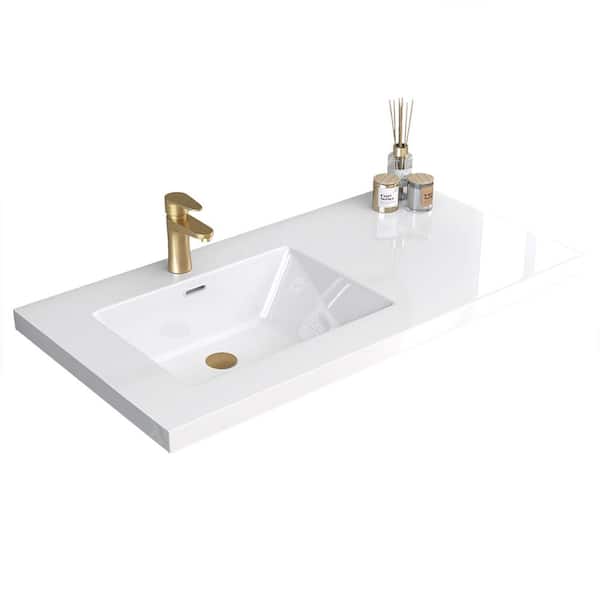 42 in. W x 22 in. D Rectangular Single Sink Bathroom Vanity Top White Solid Surface Vanity Top in Glossy White