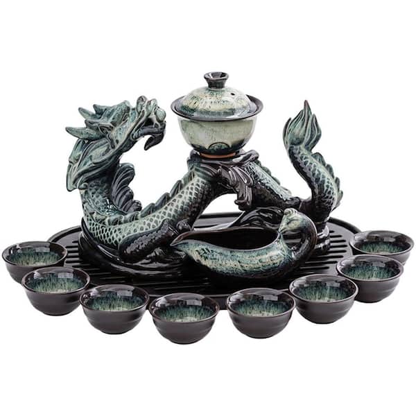 Ceramic Teapot with Infuser Semi Automatic Tea Set with 8 Cups Gradient Color Gradient Dragon for Tea