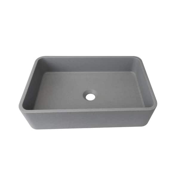 Flynama Gray Concrete Rectangular Vessel Sink Bathroom Sink without Faucet