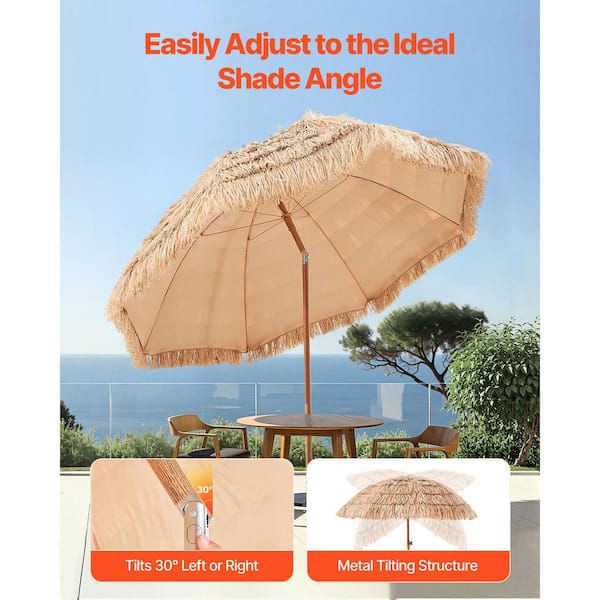 8 foot patio umbrella with tilt SVOPES Tiki Umbrella, 8 ft. Patio Umbrella with Tilt, Hawaiian Style with PP Thatch & 8 Ribs for Beach, Pool, Garden, Backyard