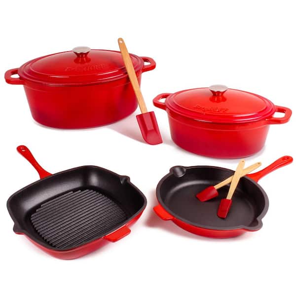 BergHOFF Neo 9-Piece Cast Iron Cookware Set, Red