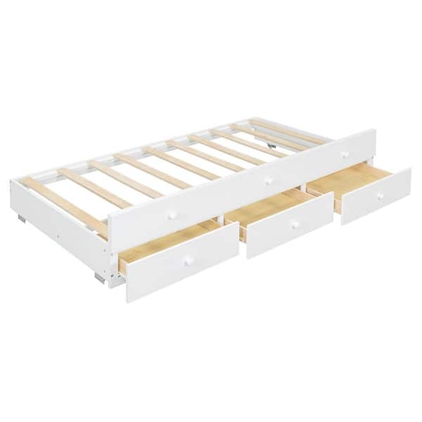 White Wood Frame Full Size Daybed with Twin Size Trundle and Drawers