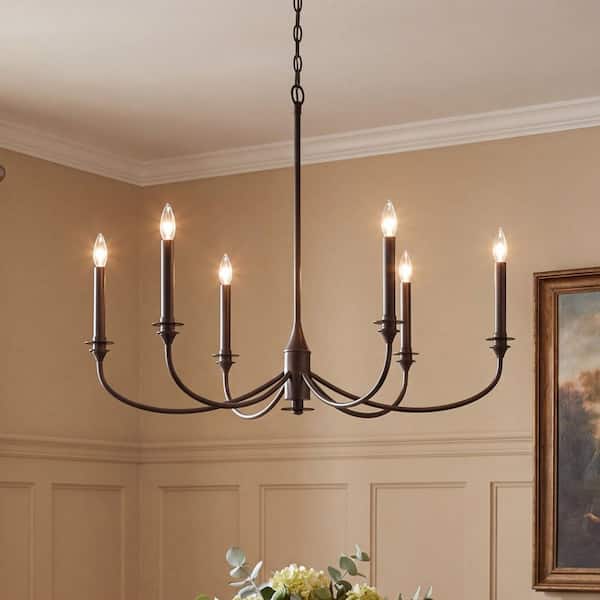 Coventry 40 in. W x 13.75 in. H 6-Light Mediterranean Bronze Traditional Dimmable Chandelier