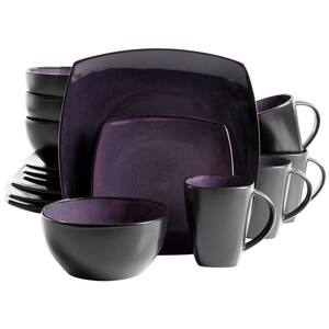 Elite Soho Lounge 16-Piece Plates, Bowls, and Mugs Dinnerware Set, Purple
