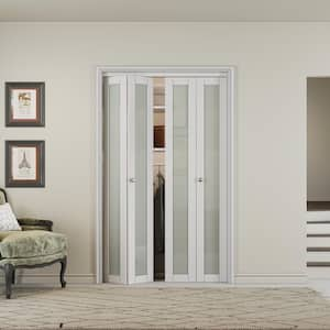 48 in. x 80 in. 1-Lite Frosting Glass MDF White Finished Closet Bi-fold Door with Hardware