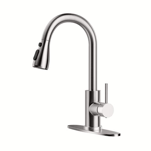 Brushed Nickel 14 in. H Pull Out Sprayer Kitchen Faucet with Advanced Spray High Arc Single Handle Kitchen Sink Faucet