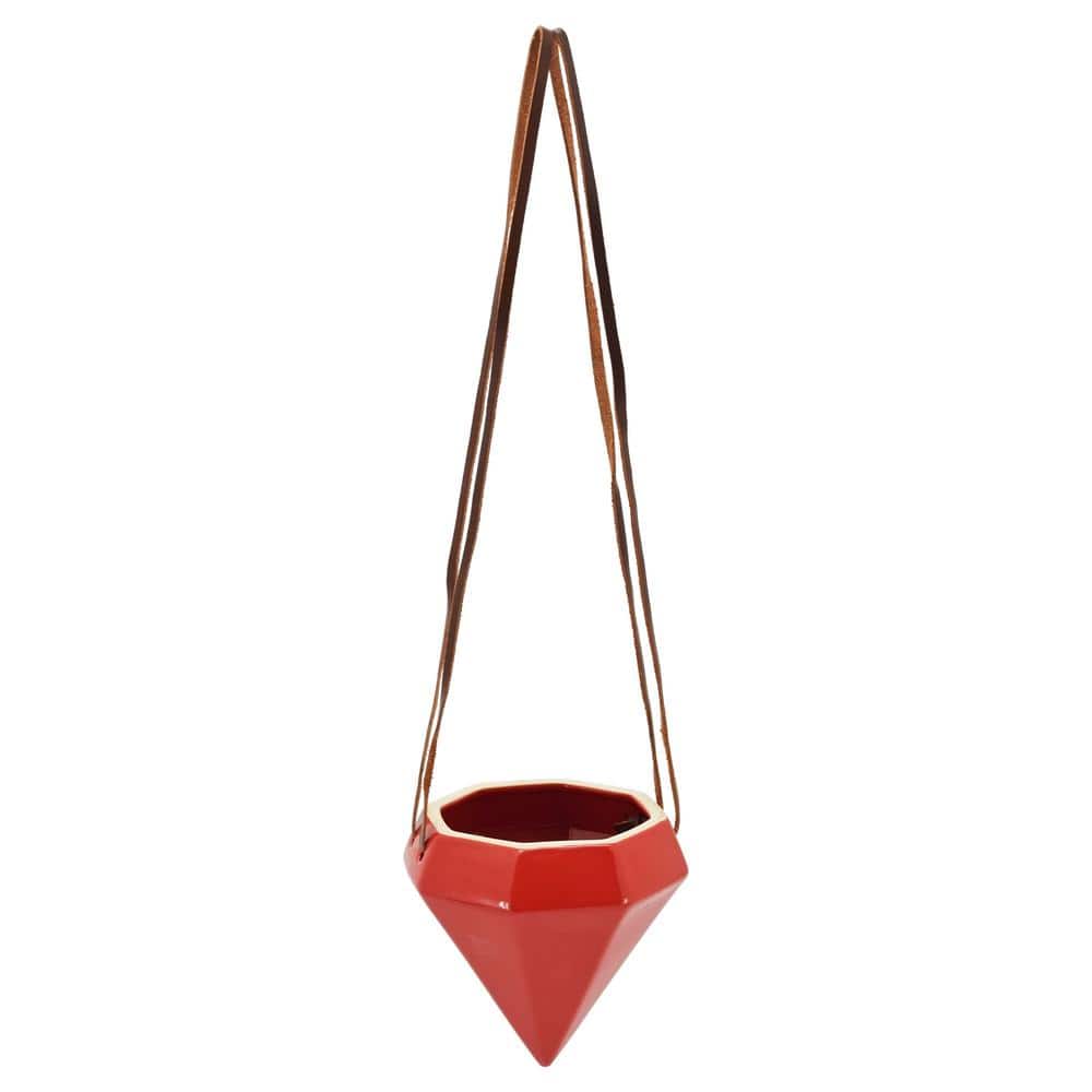 Glam Red Ceramic Cone Hanging Planter - 4.5" Indoor/Outdoor