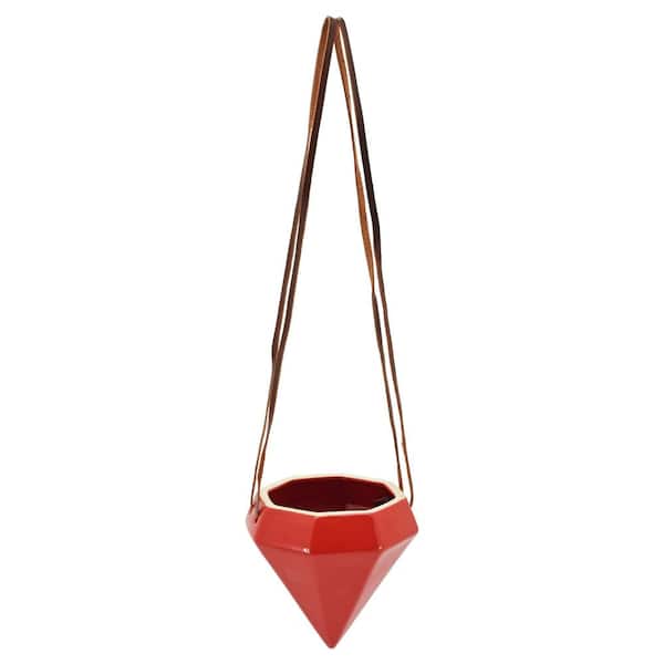 Arcadia Garden Products Diamond 4-1/2 in. x 4-1/2 in. Red Ceramic Hanging Planter