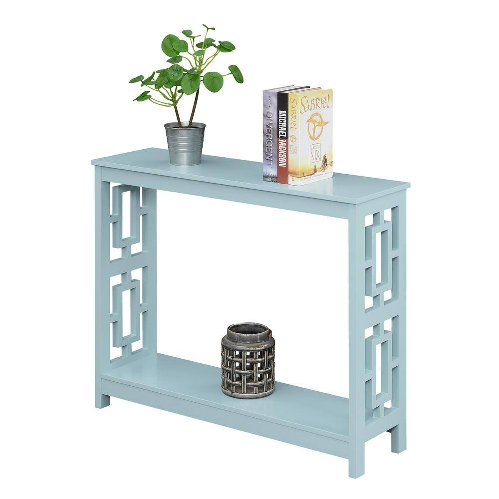 Sea Foam Blue Wood Console Table with Storage Shelf