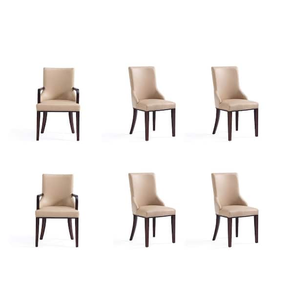 Manhattan Comfort Shubert Tan Faux Leather and Velvet Dining Chair (Set of 6)