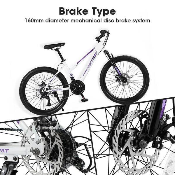Unbranded - 24 in. White Girls and Boys Shimano 21-Speed Mountain Bike with Dual Disc Brakes and 100 mm Front Suspension