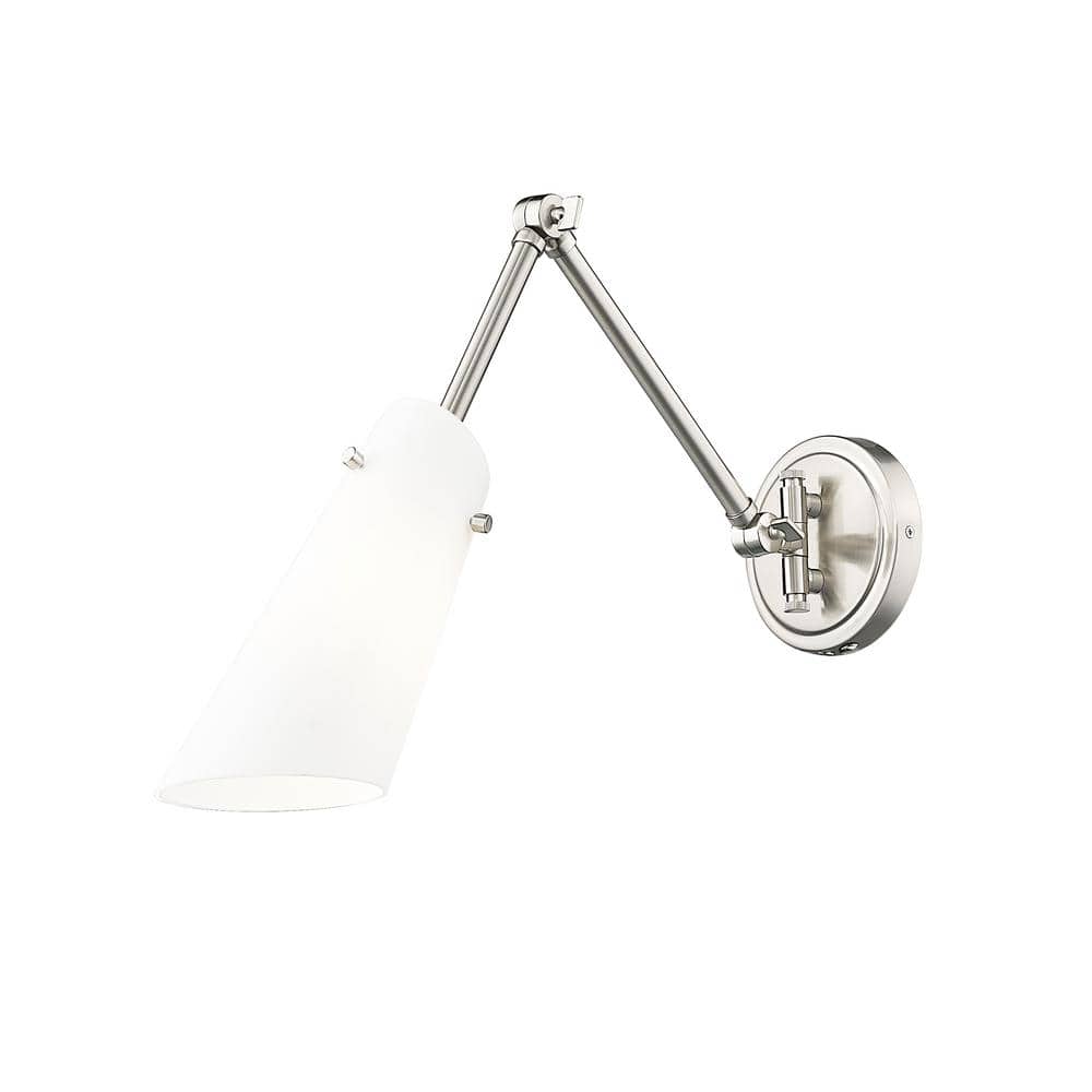 Julia 5.25 in. 1-Light Brushed Nickel Wall Sconce with Opal Glass Shade and