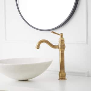 Single Handle Single Hole Vessel Sink Faucet With 360° Swivel Spout in Antique Brass