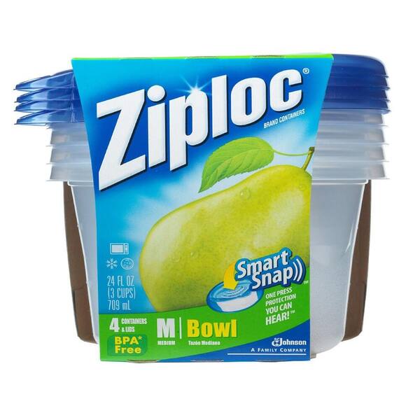 Ziploc 24 oz. Medium Plastic Storage Bowl with Smart Snap Lid (6-Pack)