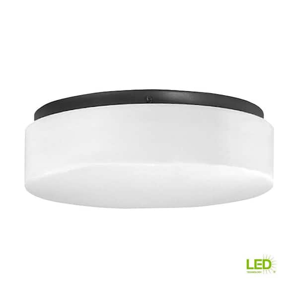 11 in. LED Drums 21-Watt Black Integrated LED Flush Mount for Garage and Pantry
