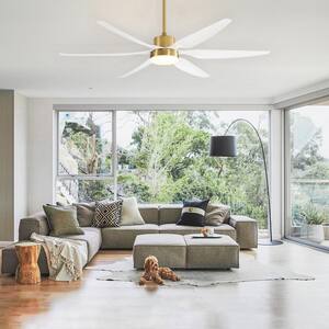 Aurora 66 in. Integrated LED Indoor White-Blade Gold Ceiling Fan with Light and Remote Control Included