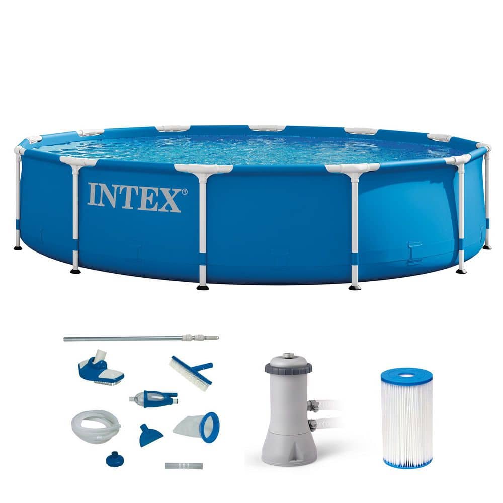 Round 12 ft. x 30 in. Metal Frame Swimming Pool with Filter Pump and Pool Maintenance Kit 30 in. H