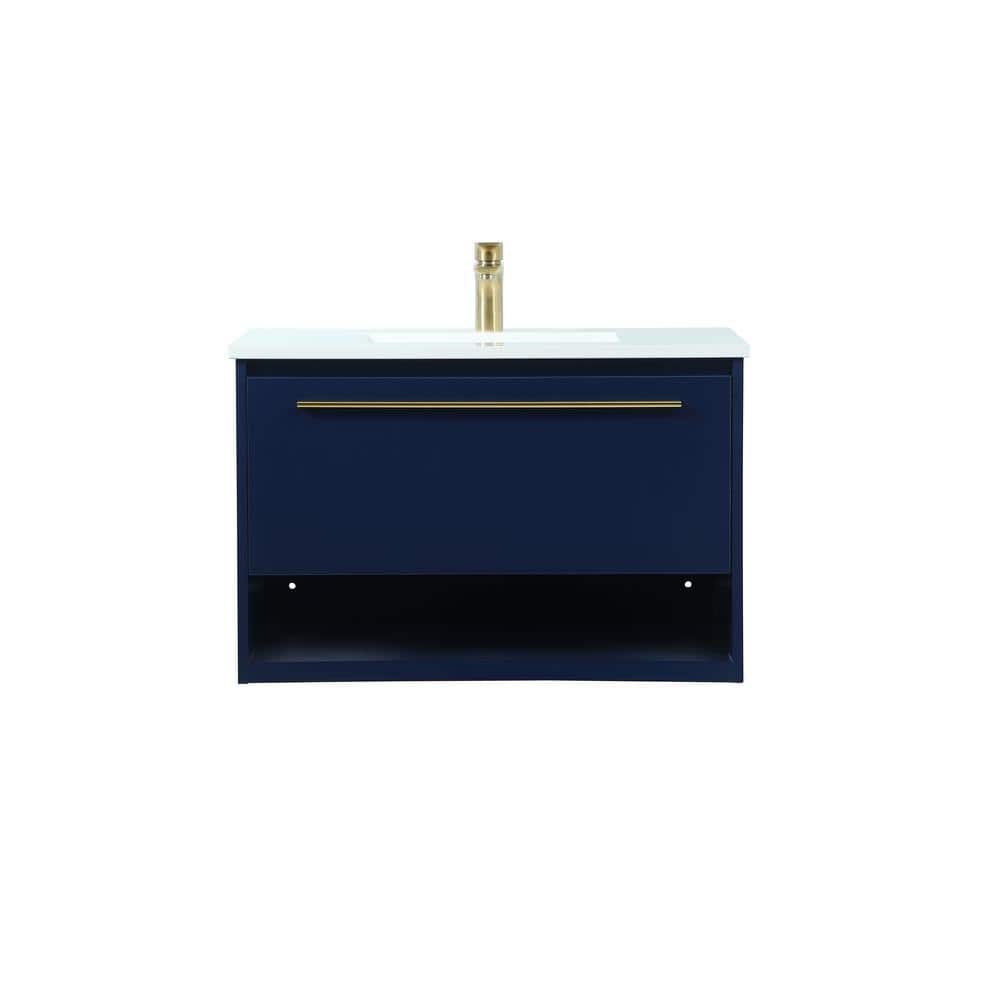 Timeless Home 30 in. W Single Bath Vanity in Blue with Engineered Stone Van