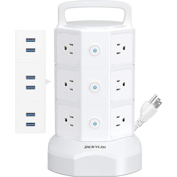 JACKYLED Power Strip Tower Surge Protector 6 USB Ports Charging Station  6.5ft Cord