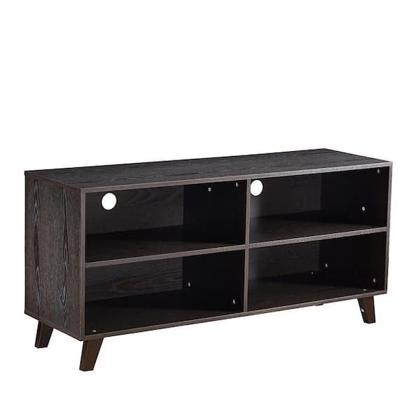 ANGELES HOME 52 in. Black TV Stand Console with Open Shelves Fits TV's Up to 52 in.