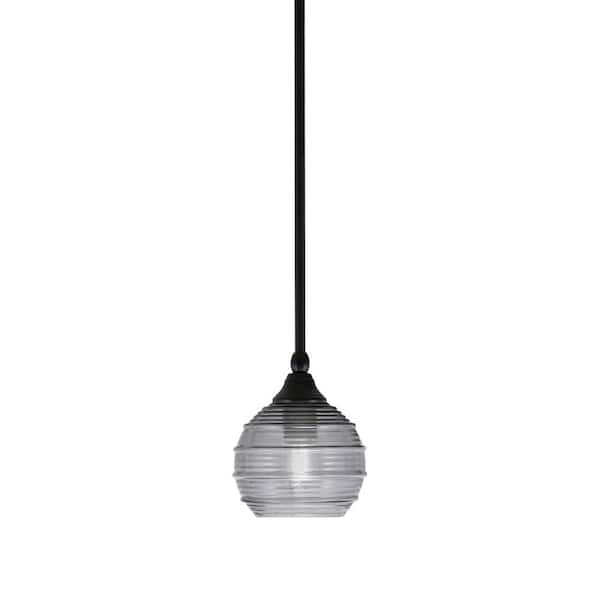 Unbranded Sparta 100-Watt 1-Light Matte Black Shaded Pendant Light Mini Pendant with Smoke Ribbed Glass, No Bulb included