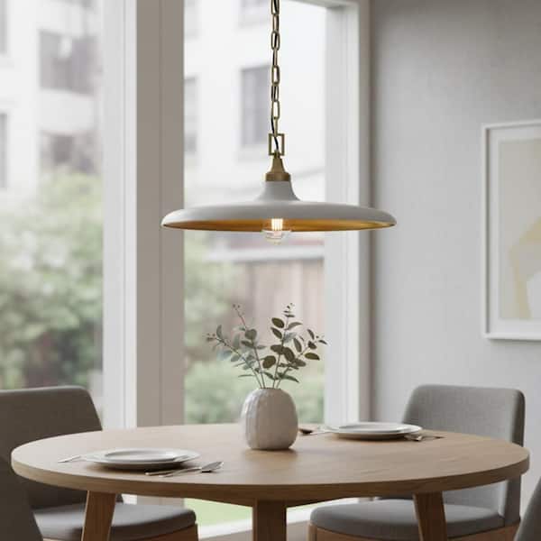 18K18Kホワイトゴールド 60-Watt 1 Light 1 Light White Shaded Pendant Light with Gold