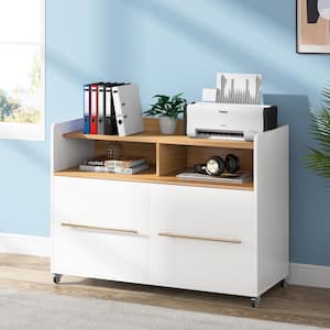 Atencio White 2-Drawer Mobile File Cabinet with Storage Shelves and Locking Casters for Home Office