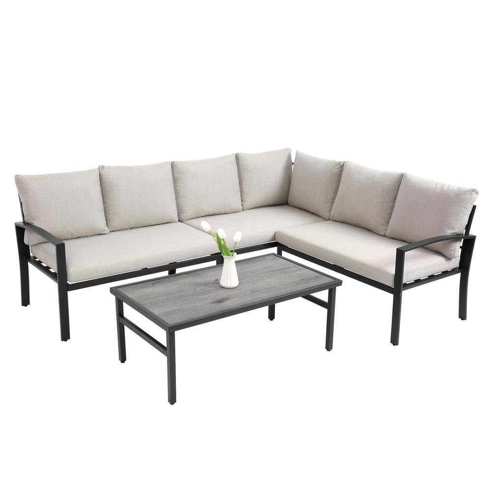 4-Pieces Metal Patio Conversation Set, All Weather Outdoor Sectional Sofa S
