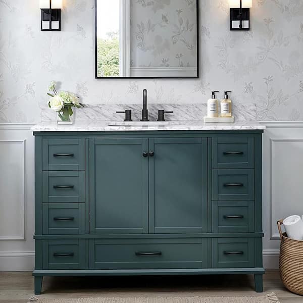 Merryfield 49 in. Single Sink Antigua Green Bath Vanity with White Carrara Marble Top (Assembled)